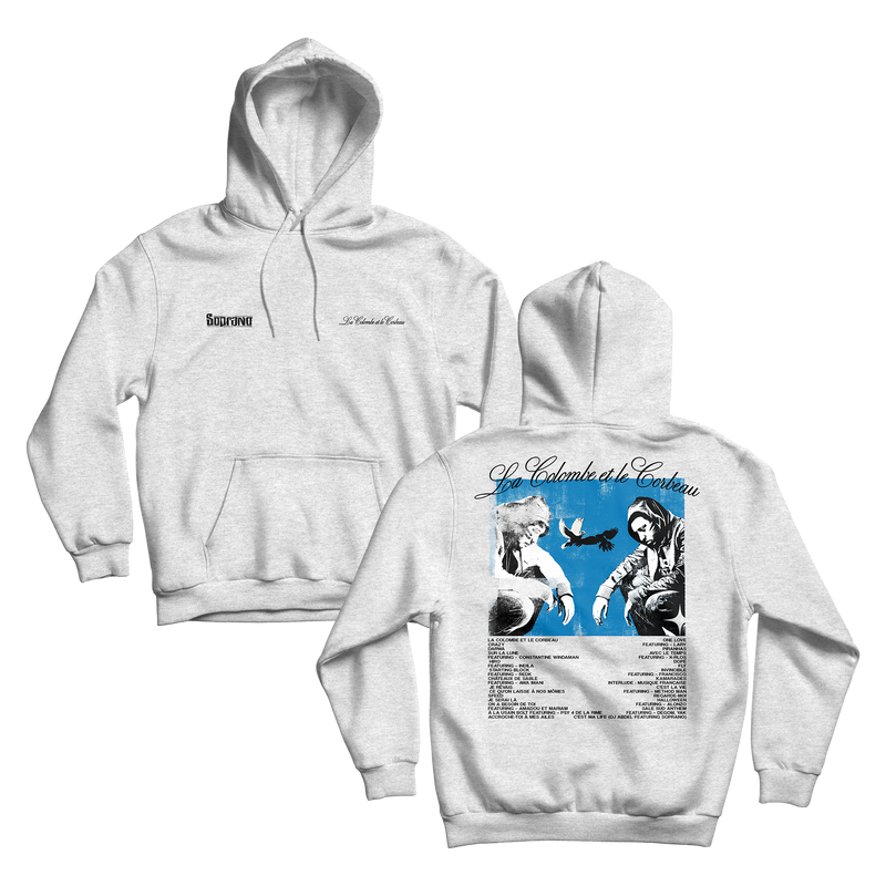 SWEAT CAPUCHE "COLOMBE & CORBEAU" - GRIS CHINÉ